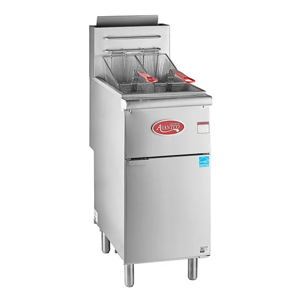 Avantco F4-ES-P 45-50 lb. Liquid Propane Stainless Steel Floor Fryer - 85,000 BTU Avantco F4-ES-P 45-50 lb. Liquid Propane Stainless Steel Floor Fryer - 85,000 BTU