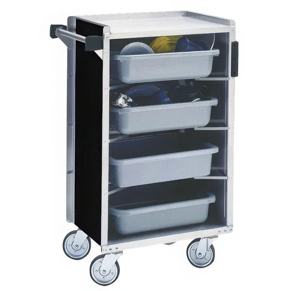 Lakeside 890B Medium-Duty Stainless Steel Enclosed Bussing Cart with Ledge Rods and Black Finish - 17 5/8 Lakeside 890B Medium-Duty Stainless Steel Enclosed Bussing Cart with Ledge Rods and Black Finish - 17 5/8