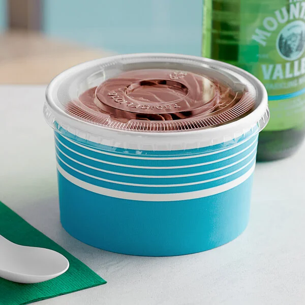 Choice 16 oz. Blue Paper Frozen Yogurt / Food Cup with Flat Lid - 50/Case