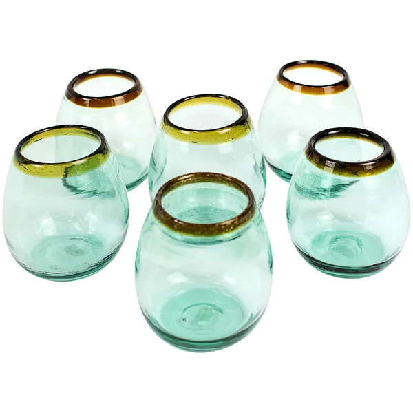 Kalalou 18 oz. Recycled Stemless Wine Glass with Amber Rim - 6/Case Kalalou 18 oz. Recycled Stemless Wine Glass with Amber Rim - 6/Case