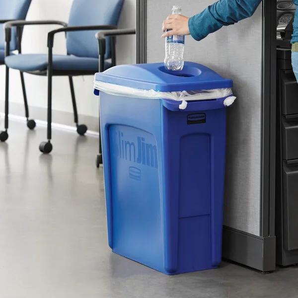 Rubbermaid® Slim Jim 64 Qt. / 16 Gallon Blue Rectangular Trash Can with 2 Hole Lid Rubbermaid® Slim Jim 64 Qt. / 16 Gallon Blue Rectangular Trash Can with 2 Hole Lid