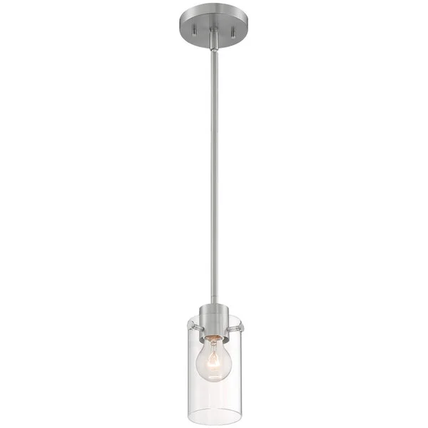 SATCO/NUVO Sommerset 1-Light Mini Pendant Light with Clear Glass and Brushed Nickel Finish - 120V, 60W SATCO/NUVO Sommerset 1-Light Mini Pendant Light with Clear Glass and Brushed Nickel Finish - 120V, 60W
