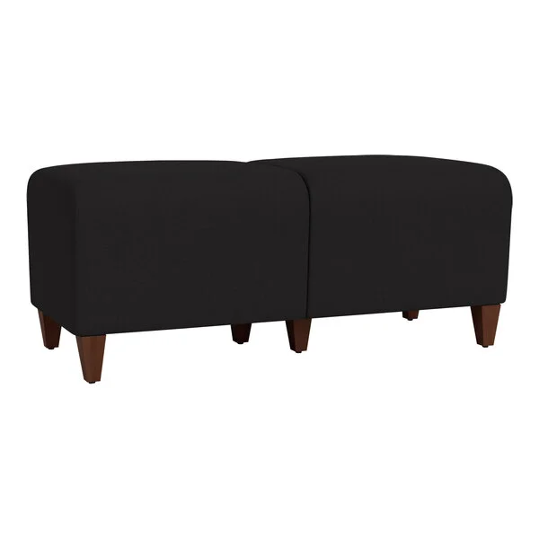 Lesro Ravenna Open House Black Fabric 2-Seat Bench with Walnut Wood Legs