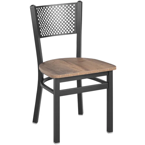 BFM Seating Polk Sand Black Steel Perforated Back Chair with Relic Knotty Pine Melamine Seat BFM Seating Polk Sand Black Steel Perforated Back Chair with Relic Knotty Pine Melamine Seat