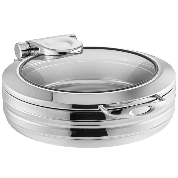 Acopa Manchester 6 Qt. Round Stainless Steel Induction Chafer with Glass Top and Close Lid Acopa Manchester 6 Qt. Round Stainless Steel Induction Chafer with Glass Top and Close Lid