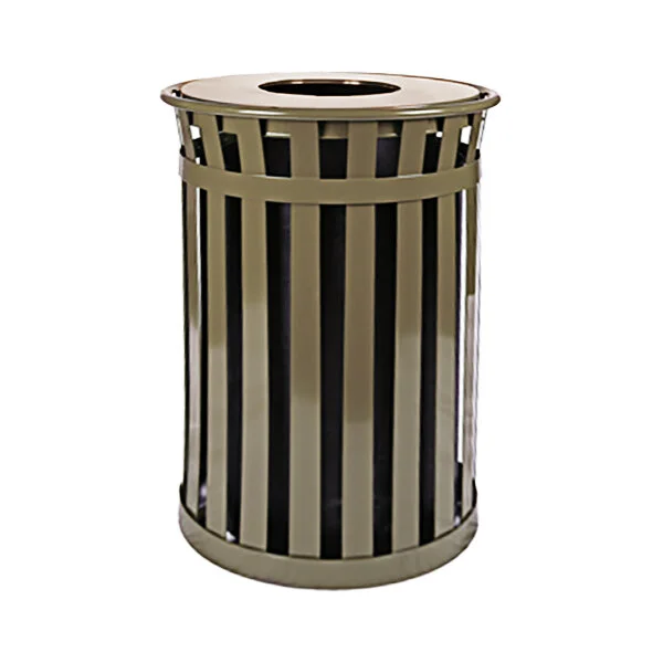 Witt Industries M3601-FT-BN Oakley Standard 36 Gallon Brown Steel Round Outdoor Decorative Trash Can with Flat Top Lid Witt Industries M3601-FT-BN Oakley Standard 36 Gallon Brown Steel Round Outdoor Decorative Trash Can with Flat Top Lid