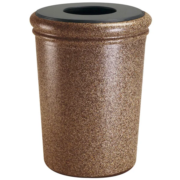 Commercial Zone 720921 StoneTec 50 Gallon Sedona Round Stone Decorative Trash Can with Lid