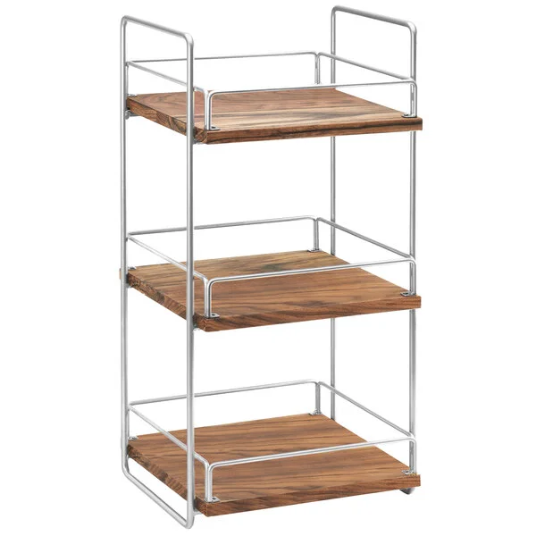Cal-Mil 3704-3-49 Mid-Century Wood and Chrome Three Tier Merchandiser - 13 Cal-Mil 3704-3-49 Mid-Century Wood and Chrome Three Tier Merchandiser - 13