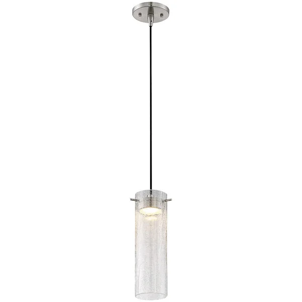 SATCO/NUVO Pulse 1-Light LED Mini Pendant Light with Clear Crackle Glass and Brushed Nickel Finish - 120V, 12W SATCO/NUVO Pulse 1-Light LED Mini Pendant Light with Clear Crackle Glass and Brushed Nickel Finish - 120V, 12W