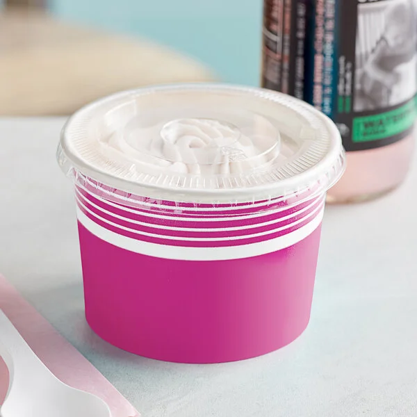 Choice 12 oz. Pink Paper Frozen Yogurt / Food Cup with Flat Lid - 50/Case Choice 12 oz. Pink Paper Frozen Yogurt / Food Cup with Flat Lid - 50/Case