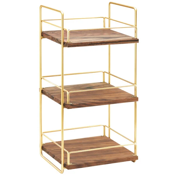 Cal-Mil 3704-3-46 Mid-Century Wood and Brass Three Tier Merchandiser - 13 Cal-Mil 3704-3-46 Mid-Century Wood and Brass Three Tier Merchandiser - 13