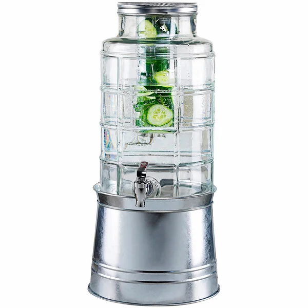 Stylesetter Patchwork 2.4 Gallon Glass Beverage Dispenser with Fruit Infuser and Galvanized Metal Base by Jay Companies Stylesetter Patchwork 2.4 Gallon Glass Beverage Dispenser with Fruit Infuser and Galvanized Metal Base by Jay Companies