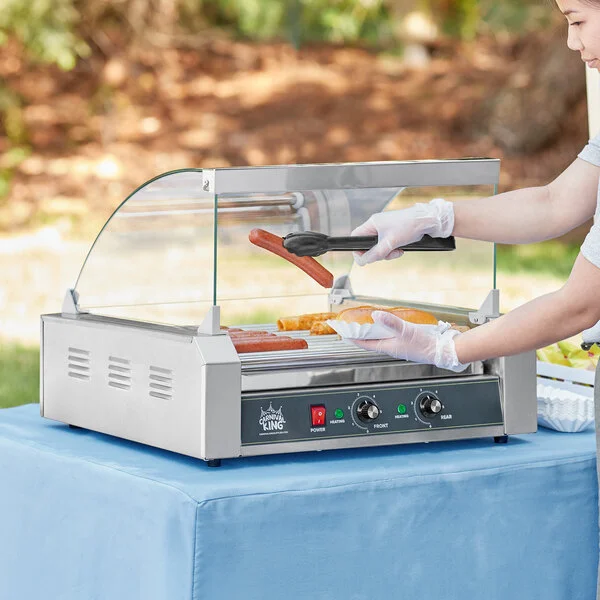 Carnival King HDRG30 30 Hot Dog Roller Grill with 11 Rollers and Glass Sneeze Guard - 120V, 1430W