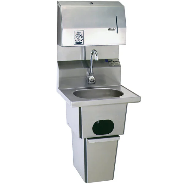Eagle Group HSA-10-FDPEE-B-T-MG MICROGARD® Hand Sink with Gooseneck Faucet, Towel Dispenser, Electronic Soap Dispenser, Waste Receptacle, Skirt, and Basket Drain