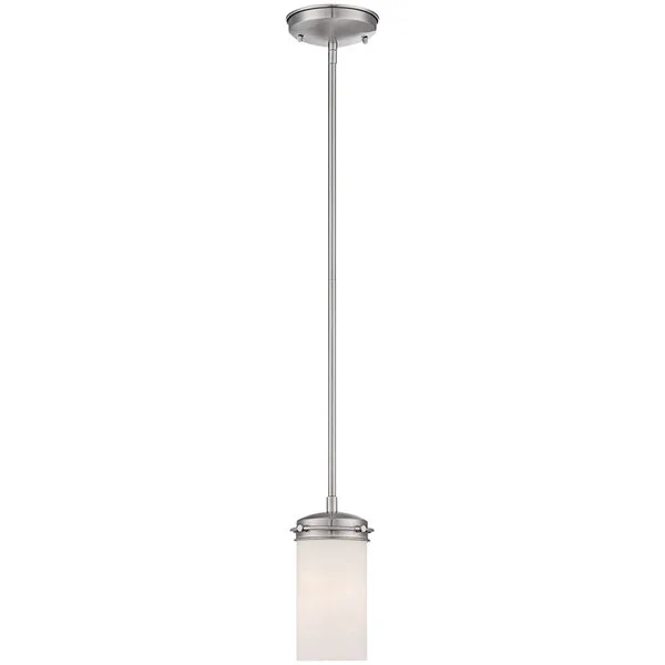 SATCO/NUVO Polaris 1-Light Mini Pendant Light with White Opal Glass and Brushed Nickel Finish - 120V, 60W SATCO/NUVO Polaris 1-Light Mini Pendant Light with White Opal Glass and Brushed Nickel Finish - 120V, 60W