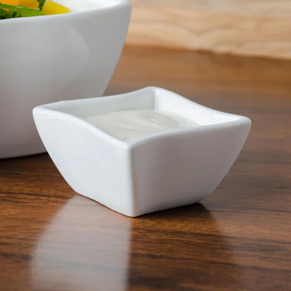 American Metalcraft SQVY2 Squavy 2.1 oz. White Wave Porcelain Condiment Cup - 12/Case
