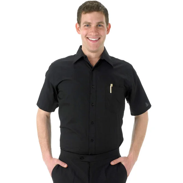 Henry Segal Men's Customizable Black Short Sleeve Dress Shirt - L