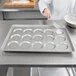 Chicago Metallic 42425 Glazed Aluminized Steel 15 Mold 3.42 oz. Individual ePAN Hamburger Bun / Muffin Top / Cookie Pan - 17 11/16 Chicago Metallic 42425 Glazed Aluminized Steel 15 Mold 3.42 oz. Individual ePAN Hamburger Bun / Muffin Top / Cookie Pan - 17 11/16