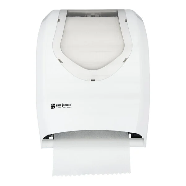 San Jamar T1370WHCL Tear-N-Dry Summit Hands Free Roll Towel Dispenser - White / Clear San Jamar T1370WHCL Tear-N-Dry Summit Hands Free Roll Towel Dispenser - White / Clear