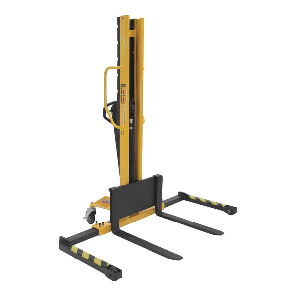 Vestil 1,000 lb. Steel Manual Hydraulic Fork Stacker with Adjustable Forks and Straddle Legs and 62