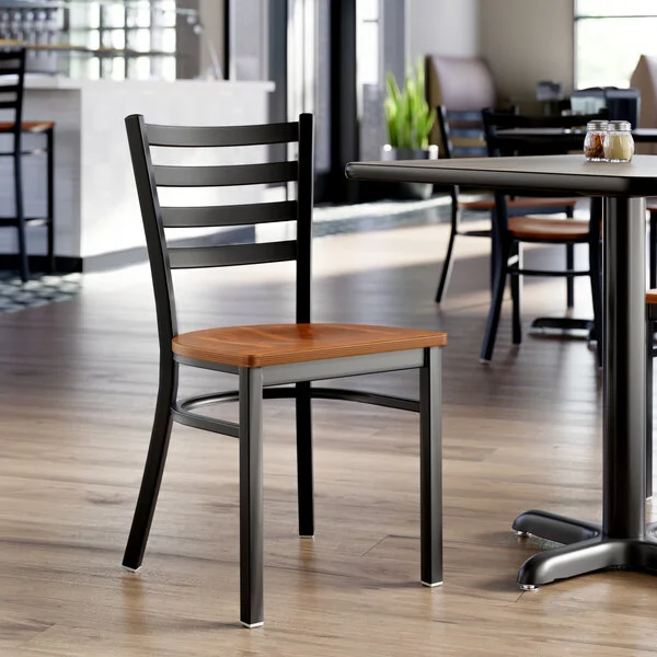 Lancaster Table & Seating Black Finish Ladder Back Chair with Vintage Wood Seat - Detached Seat Lancaster Table & Seating Black Finish Ladder Back Chair with Vintage Wood Seat - Detached Seat