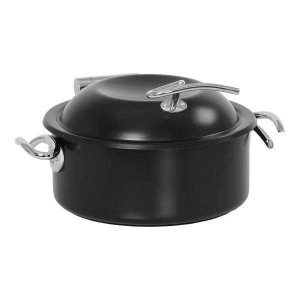 Cal-Mil 5 Qt. Round Black Stainless Steel Induction Chafer with Soft-Close Lid 23406-13 Cal-Mil 5 Qt. Round Black Stainless Steel Induction Chafer with Soft-Close Lid 23406-13