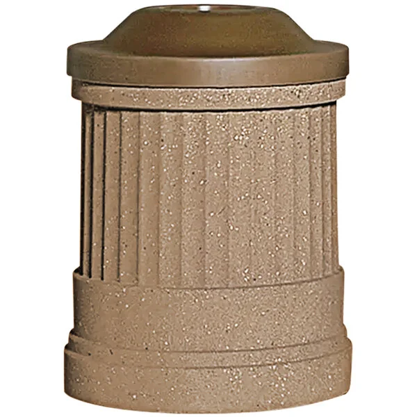 Wausau Tile TF1192 Deerfield 31 Gallon Concrete Round Decorative Outdoor Trash Can with Plastic Pitch-In Lid