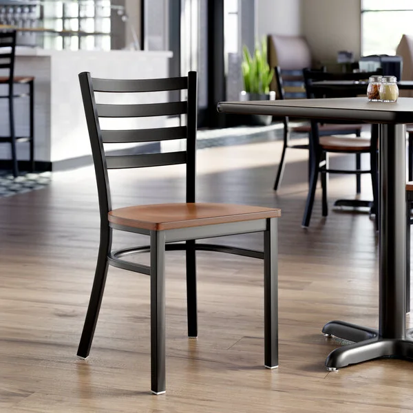 Lancaster Table & Seating Black Finish Ladder Back Chair with Antique Walnut Wood Seat - Detached Seat Lancaster Table & Seating Black Finish Ladder Back Chair with Antique Walnut Wood Seat - Detached Seat