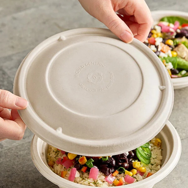 World Centric Compostable Fiber Lid for 16-32 oz. Fiber Take-Out Bowls - 500/Case