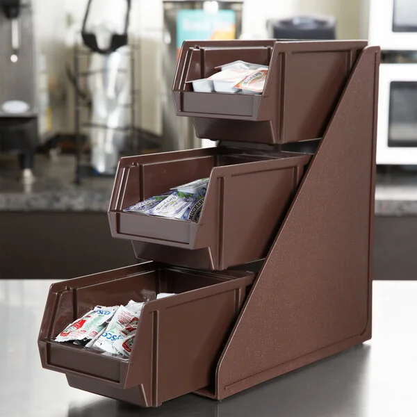 Vollrath 4842-01 Traex® Brown Self-Serve Condiment Bin Stand Set with 3-Tier Stand and 8 Vollrath 4842-01 Traex® Brown Self-Serve Condiment Bin Stand Set with 3-Tier Stand and 8