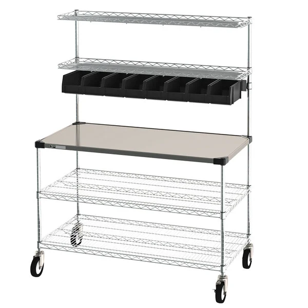 Metro CR2448DSS Drive-Thru Order Staging Prep Cart with Wire Shelving - 49 3/4