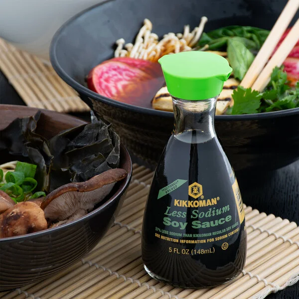 Kikkoman Traditionally Brewed Less Sodium Soy Sauce Bottle 5 fl. oz. - 12/Case Kikkoman Traditionally Brewed Less Sodium Soy Sauce Bottle 5 fl. oz. - 12/Case