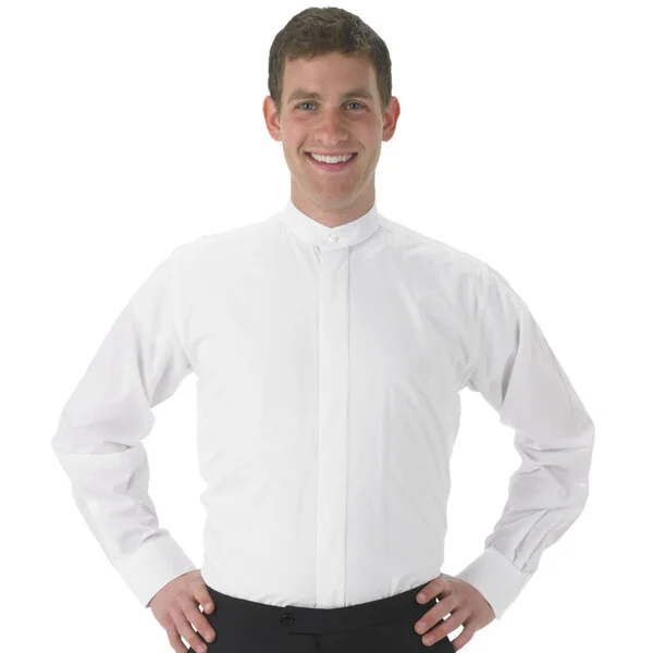 Henry Segal Men's Customizable White Long Sleeve Band Collar Dress Shirt - M