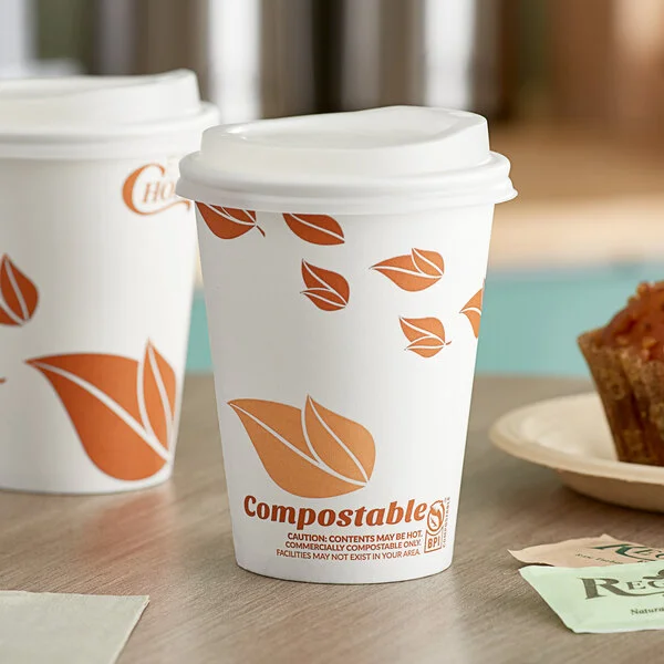EcoChoice 12 oz. Leaf Print Compostable Paper Hot Cup and PLA Lid - 50/Case