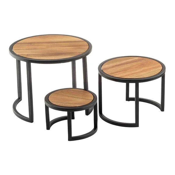 TableCraft 3-Piece Round Acacia Wood and Steel Riser Set