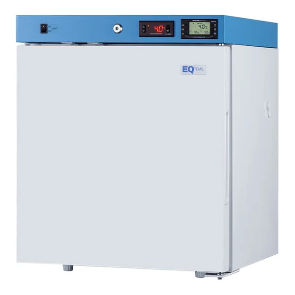Summit Appliance ACR161WNSF456 EQTemp ACR Series 1.58 Cu. Ft. White / Blue Compact Reach-In Medical Refrigerator with Temperature-Monitored Vaccine Storage - 115V Summit Appliance ACR161WNSF456 EQTemp ACR Series 1.58 Cu. Ft. White / Blue Compact Reach-In Medical Refrigerator with Temperature-Monitored Vaccine Storage - 115V