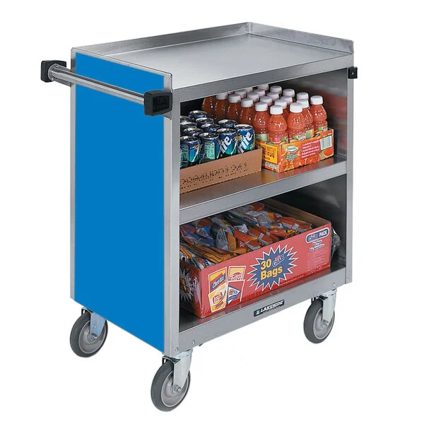 Lakeside 844BL Heavy-Duty Stainless Steel Three Shelf Utility Cart With Enclosed Base and Royal Blue Finish - 22 1/2 Lakeside 844BL Heavy-Duty Stainless Steel Three Shelf Utility Cart With Enclosed Base and Royal Blue Finish - 22 1/2