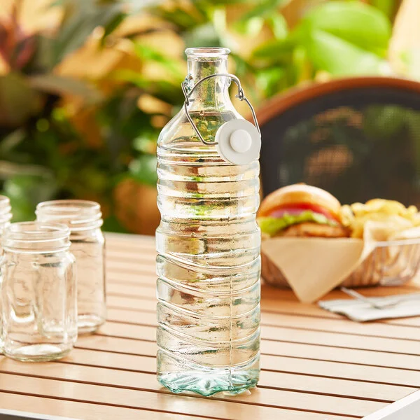 TableCraft Authentic 6632 1.5 Liter Recycled Green Glass Water Bottle / Carafe with Stopper