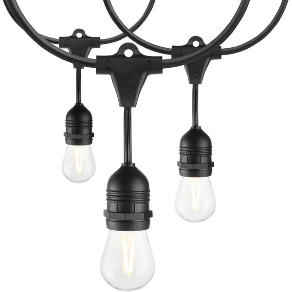 24' LED String Lights with (12) S14 Bulbs - 120V, 12W, 2200K