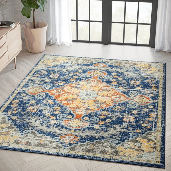 Abani Casa Collection 4' x 6' Multicolor Traditional Distressed Floral Area Rug Abani Casa Collection 4' x 6' Multicolor Traditional Distressed Floral Area Rug