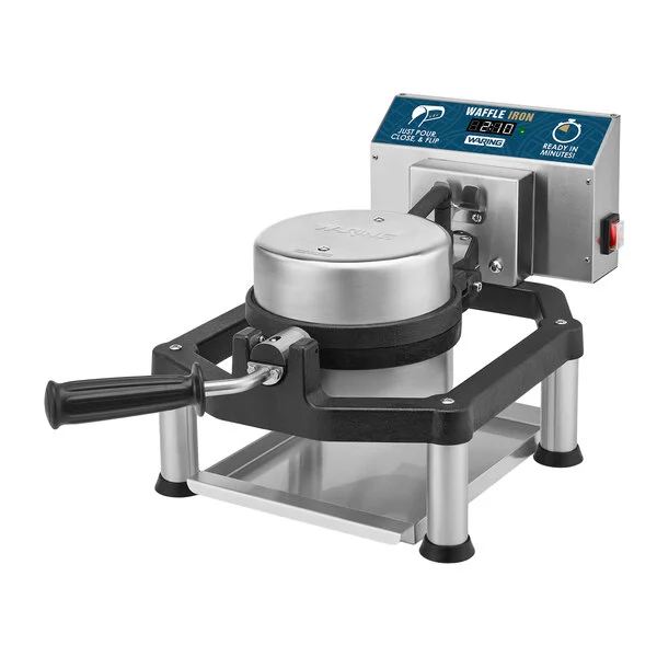 Waring WWHD500 Non-Stick Belgian Waffle Maker with Heavy-Duty Cast Iron Guardrails and 360-Degree Rotation - 120V, 1,600W