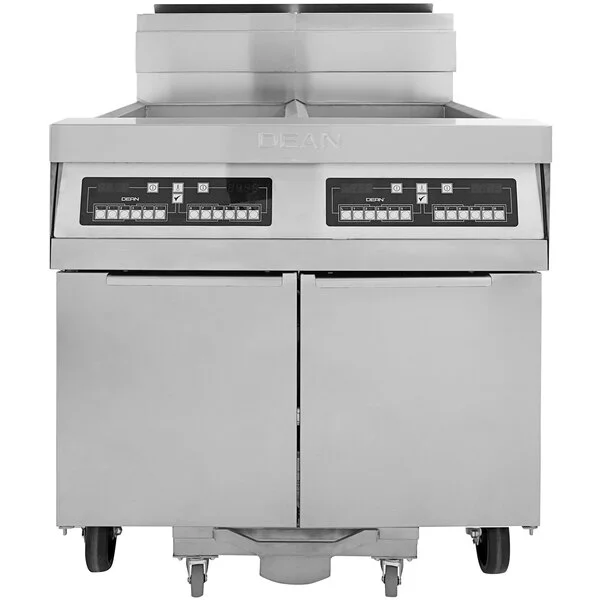 Dean by Frymaster PowerRunner 2FPRG50T 2 Unit Liquid Propane Floor Fryer with (2) 50 lb. Frypots and Built-in Filtration Dean by Frymaster PowerRunner 2FPRG50T 2 Unit Liquid Propane Floor Fryer with (2) 50 lb. Frypots and Built-in Filtration