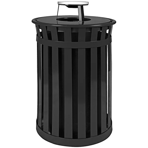 Witt Industries M3601-AT-BK Oakley Standard 36 Gallon Black Steel Round Outdoor Decorative Trash Can with Ash Top Lid Witt Industries M3601-AT-BK Oakley Standard 36 Gallon Black Steel Round Outdoor Decorative Trash Can with Ash Top Lid