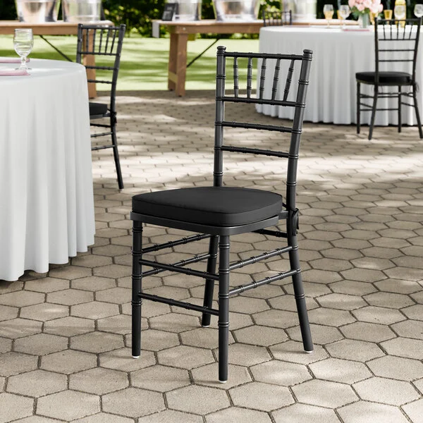 Lancaster Table & Seating Black Wood Chiavari Chair with Black Cushion Lancaster Table & Seating Black Wood Chiavari Chair with Black Cushion