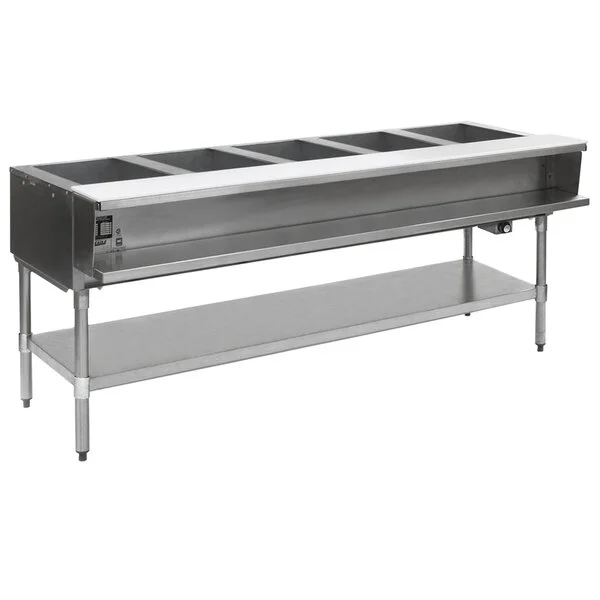 Eagle Group SWT5-240 Five Pan Sealed Well Electric Water Bath Steam Table with Stainless Steel Open Base - 240V Eagle Group SWT5-240 Five Pan Sealed Well Electric Water Bath Steam Table with Stainless Steel Open Base - 240V