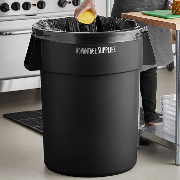Advantage Supplies 55 Gallon Black Round Commercial Trash Can