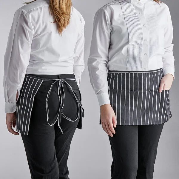 Choice Black and White Chalk Stripe Poly-Cotton Standard Waist Apron with 3 Pockets - 12 Choice Black and White Chalk Stripe Poly-Cotton Standard Waist Apron with 3 Pockets - 12