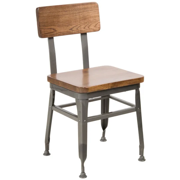BFM Seating Lincoln Clear Coated Steel Side Chair with Autumn Ash Wooden Back and Seat BFM Seating Lincoln Clear Coated Steel Side Chair with Autumn Ash Wooden Back and Seat