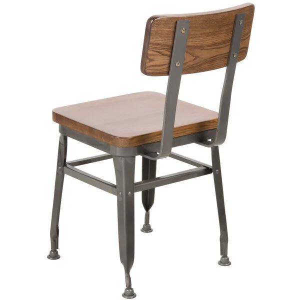 BFM Seating Lincoln Clear Coated Steel Side Chair with Autumn Ash Wooden Back and Seat BFM Seating Lincoln Clear Coated Steel Side Chair with Autumn Ash Wooden Back and Seat