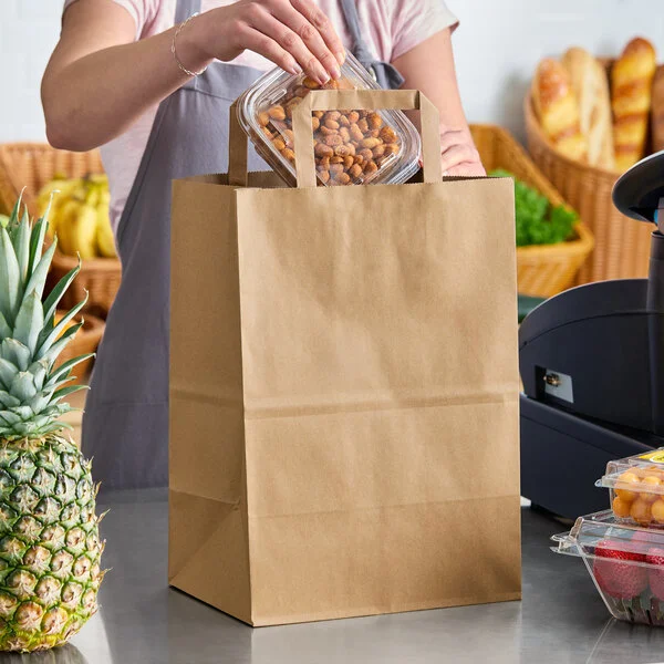 Choice 1/8 65 lb. Heavy-Duty Natural Kraft Paper Barrel Sack with Flat Handles - 300/Case